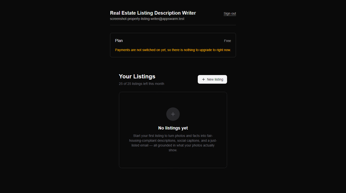 Real Estate Listing Description Writer in use